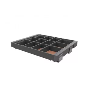   GARDRÓB SZERELVÉNY HOME BOX PIPEREFIÓK OSZTÓKKAL, CSILLAPÍTOTT FIÓKCSÚSZÓVAL 600MM, ACÉLSZÜRKE
