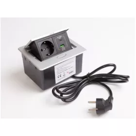   IRODABÚTOR TARTOZÉKOK KONNEKTOR ELOSZTÓ MODULBOX MINI - 1×230V + 2xUSB ALUMINIUM
