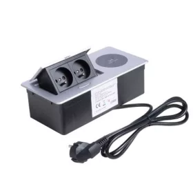   IRODABÚTOR TARTOZÉKOK KONNEKTOR ELOSZTÓ MODULBOX II - 2×230V + 15W VEZ. NÉLK. TÖLT. ALUMINIUM